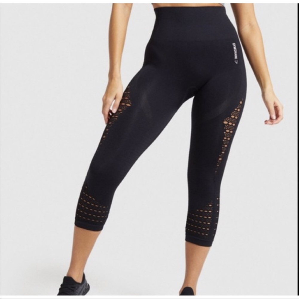 Gymshark High Rise Energy Leggings Athleisure Mesh Cropped Black Women’s Medium